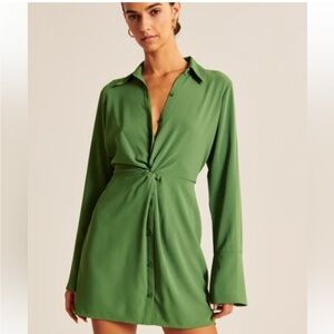 Abercrombie & Fitch Long-Sleeve Twist-Front Shirt Green Dress Size LP